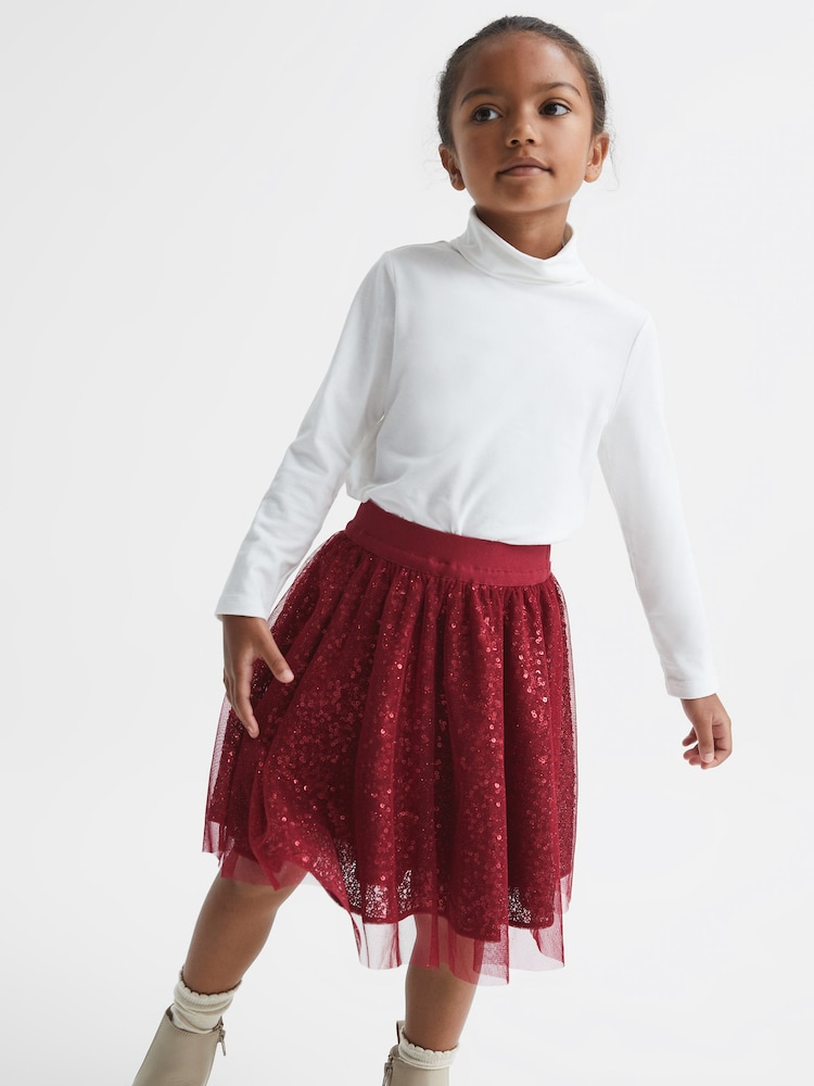 Reiss Red Isabella 9-12 yrs Short Tulle Sequin Skirt - Image 1 of 7