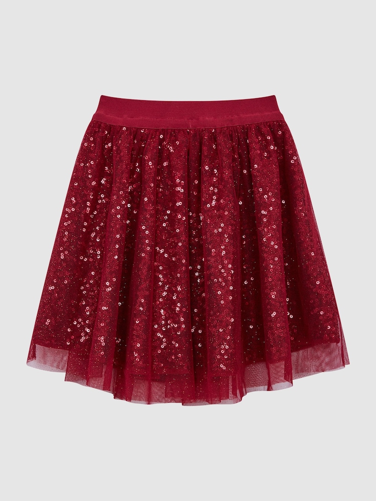 Reiss Red Isabella 9-12 yrs Short Tulle Sequin Skirt - Image 2 of 7
