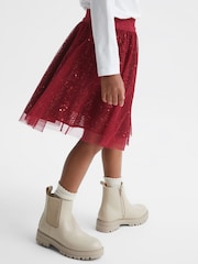 Reiss Red Isabella 9-12 yrs Short Tulle Sequin Skirt - Image 4 of 7