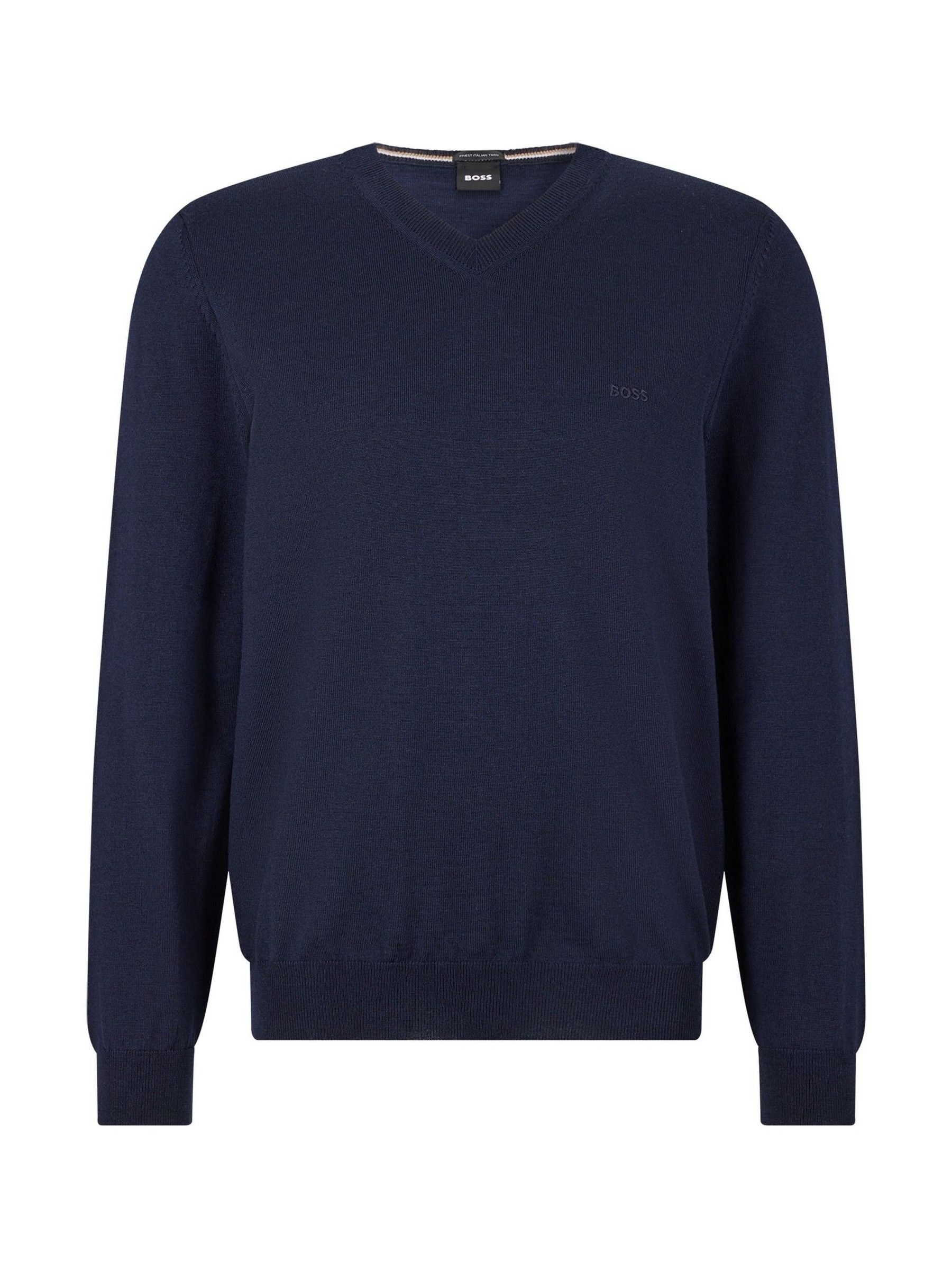 Buy BOSS Blue V Neck Tonal Logo Wool Jumper from Next Luxembourg