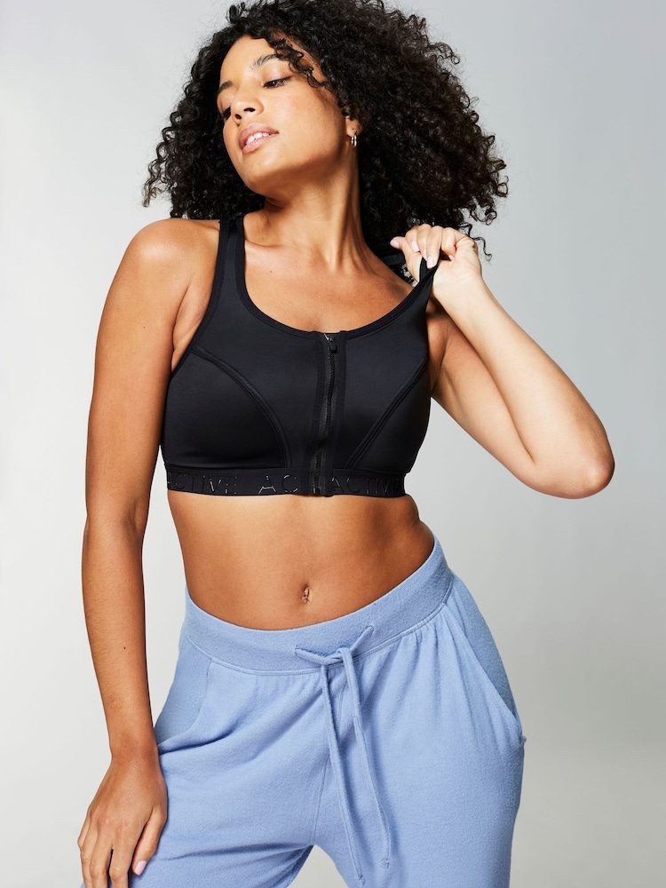 Simply Be Black High Impact Zip Front Sports Bra - Image 1 of 2 Simply Be Black High Impact Zip Front Sports Bra - Image 1 of 2