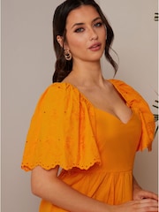 Chi Chi London Orange Broderie Sleeve Poplin Maxi Dress - Image 4 of 5