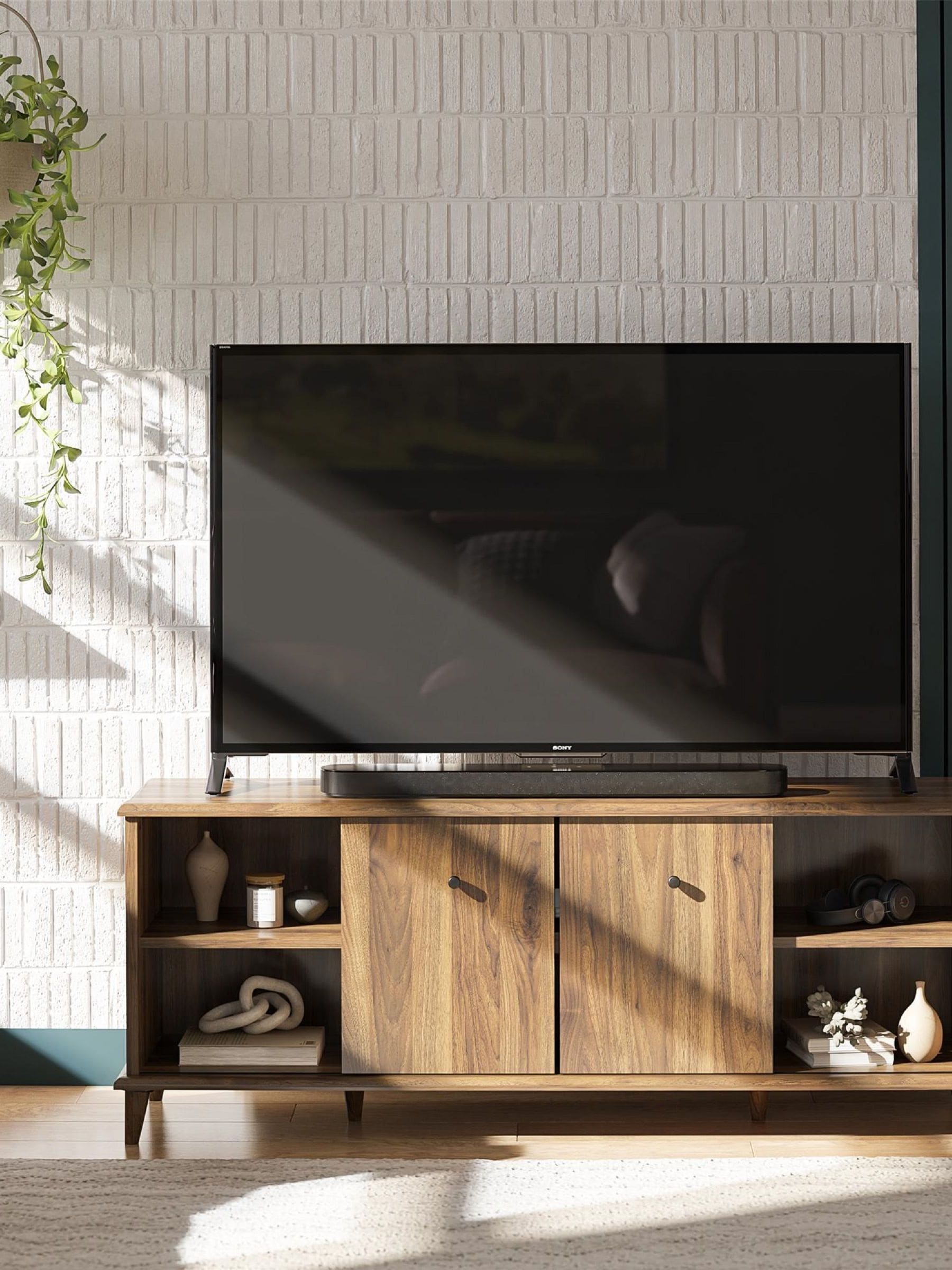 Buy Dorel Home Walnut Brown Europe Farnsworth TV Stand 55in from the Next UK online shop