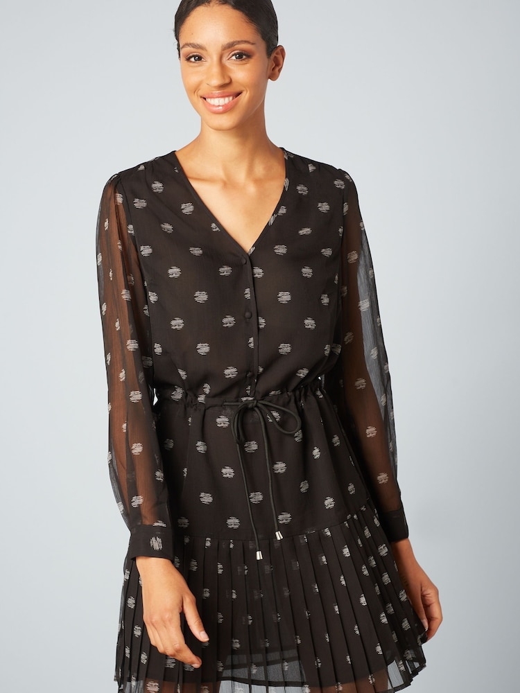 Black Spot Chiffon Tie Waist Mini Dress - Image 1 of 5 Black Spot Chiffon Tie Waist Mini Dress - Image 1 of 5
