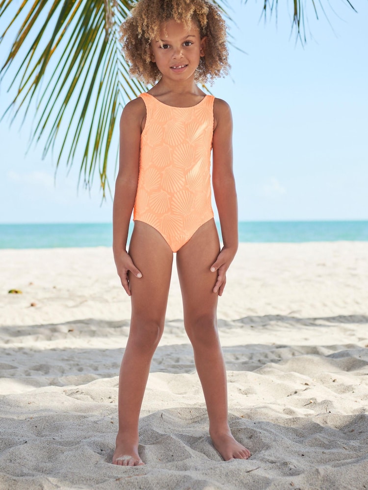 Fluro Orange Textured Swimsuit (3-16yrs) - Image 2 of 5