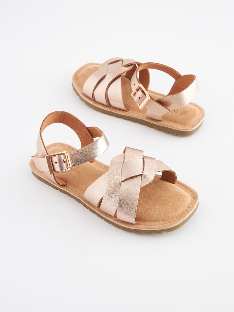 Rose Gold Wide Fit (G) Woven Leather Sandals - Image 1 of 5