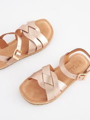 Rose Gold Wide Fit (G) Woven Leather Sandals - Image 3 of 5