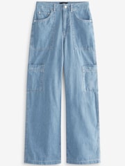 Mid Blue Utility Cargo Wide Leg Jeans - Image 4 of 4