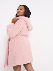 Simply Be Pink Pretty Secrets Short Sherpa Hooded Dressing Gown - Image 2 of 4