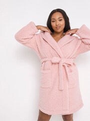 Simply Be Pink Pretty Secrets Short Sherpa Hooded Dressing Gown - Image 3 of 4