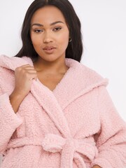 Simply Be Pink Pretty Secrets Short Sherpa Hooded Dressing Gown - Image 4 of 4
