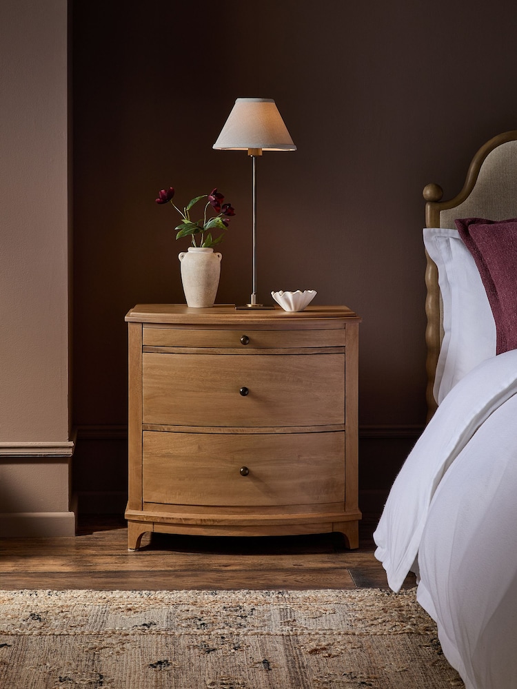 Mid Natural Madeline Solid Mango Wood 2 Drawer Wide Bedside Table - Image 1 of 9 Mid Natural Madeline Solid Mango Wood 2 Drawer Wide Bedside Table - Image 1 of 9