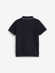 Black Colourblock Zip Neck Patterned Short Sleeve Polo (3-16yrs) - Image 2 of 3