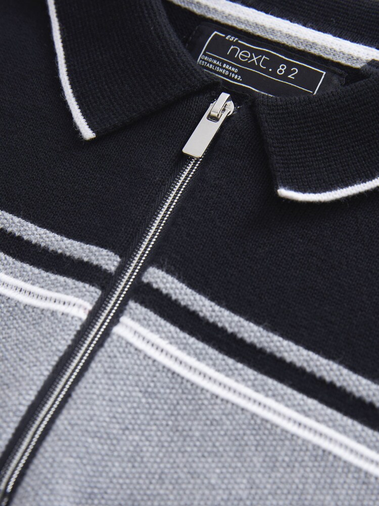 Black Colourblock Zip Neck Patterned Short Sleeve Polo (3-16yrs) - Image 3 of 3