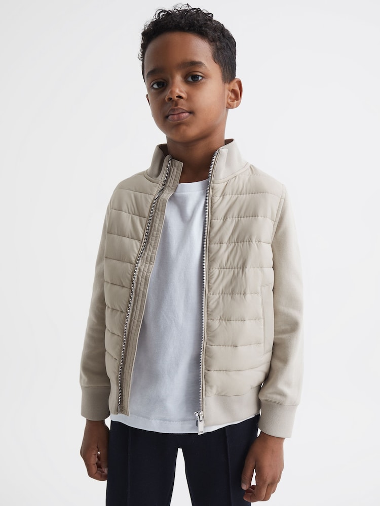 Reiss Stone Flintoff 3-9 yrs Funnel Neck Quilted Hybrid Jacket - Image 1 of 6