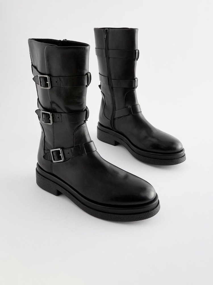 Black Forever Comfort® Buckle Detail Biker Boots - Image 1 of 5