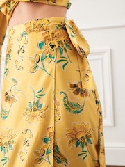 Yellow Floral Satin Wrap Midi Skirt - Image 3 of 5