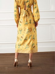 Yellow Floral Satin Wrap Midi Skirt - Image 4 of 5