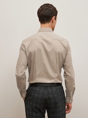 Neutral Brown Slim Fit Single Cuff Easy Care Single Cuff Shirt - Image 2 of 4