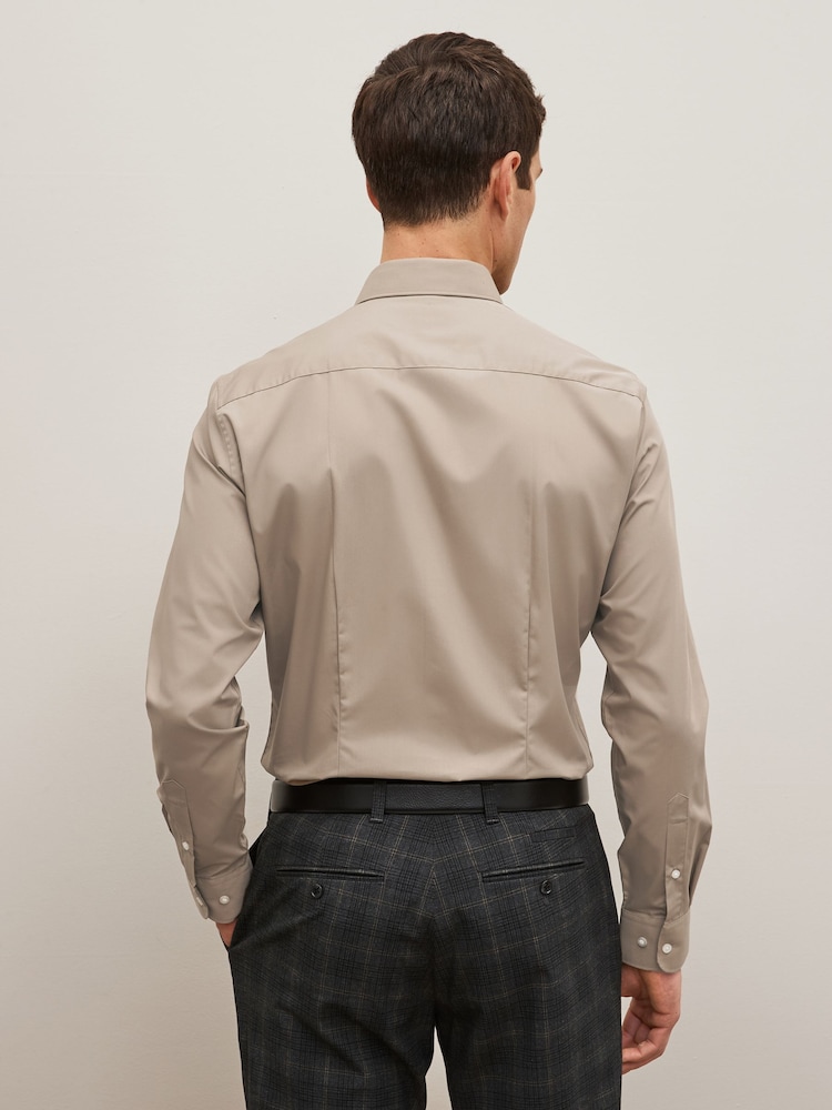 Neutral Brown Slim Fit Single Cuff Easy Care Single Cuff Shirt - Image 2 of 4