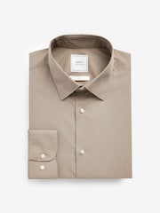 Neutral Brown Slim Fit Single Cuff Easy Care Single Cuff Shirt - Image 4 of 4