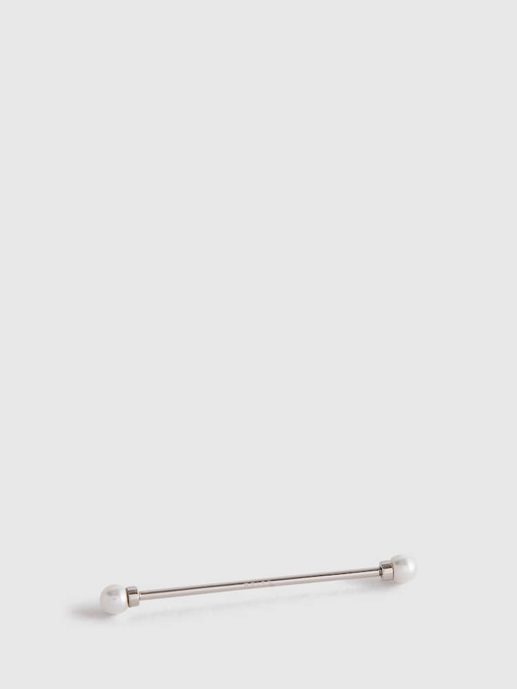Reiss Silver Colby Pearl Collar Bar - Image 1 of 4