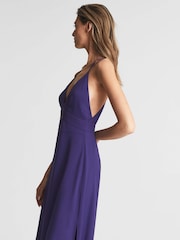 Reiss Purple Ellis Plunge Bodycon Midi Dress - Image 3 of 6