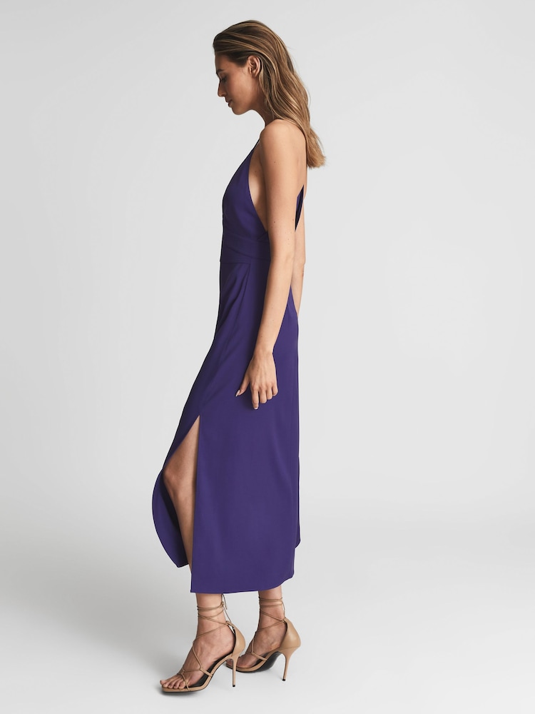 Reiss Purple Ellis Plunge Bodycon Midi Dress - Image 6 of 6