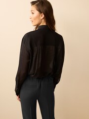 Black Sheer Longline Shirt - Image 3 of 5