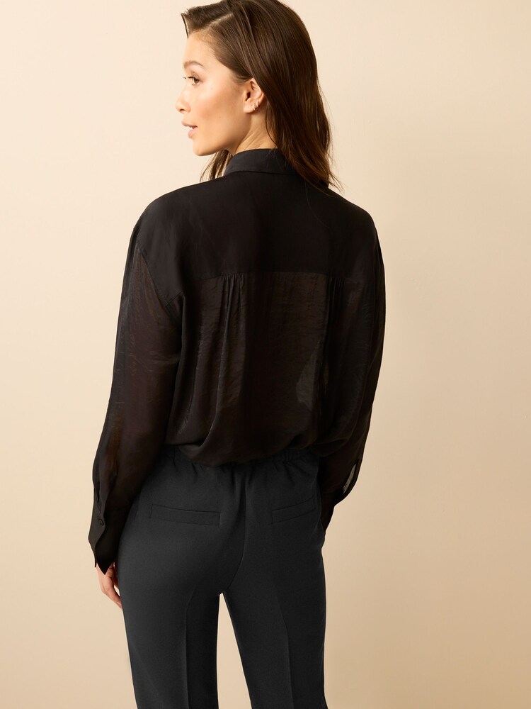 Black Sheer Longline Shirt - Image 3 of 5