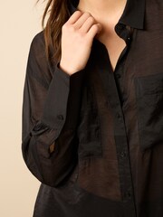 Black Sheer Longline Shirt - Image 4 of 5