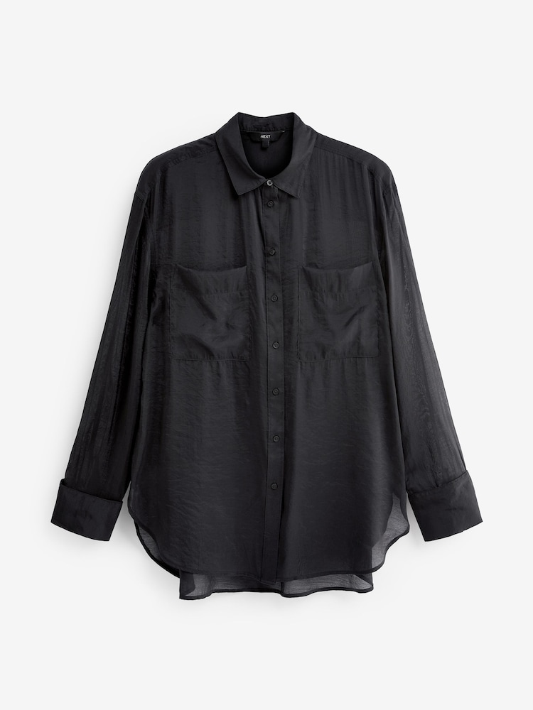 Black Sheer Longline Shirt - Image 5 of 5