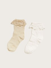 Monsoon Gold Lace Trim Socks 2 Pack - Image 1 of 2