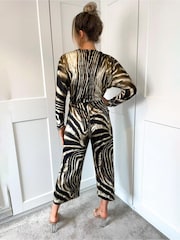 AX Paris Brown Printed Bat Wing Wrap Top Jumpsuit - Image 2 of 4