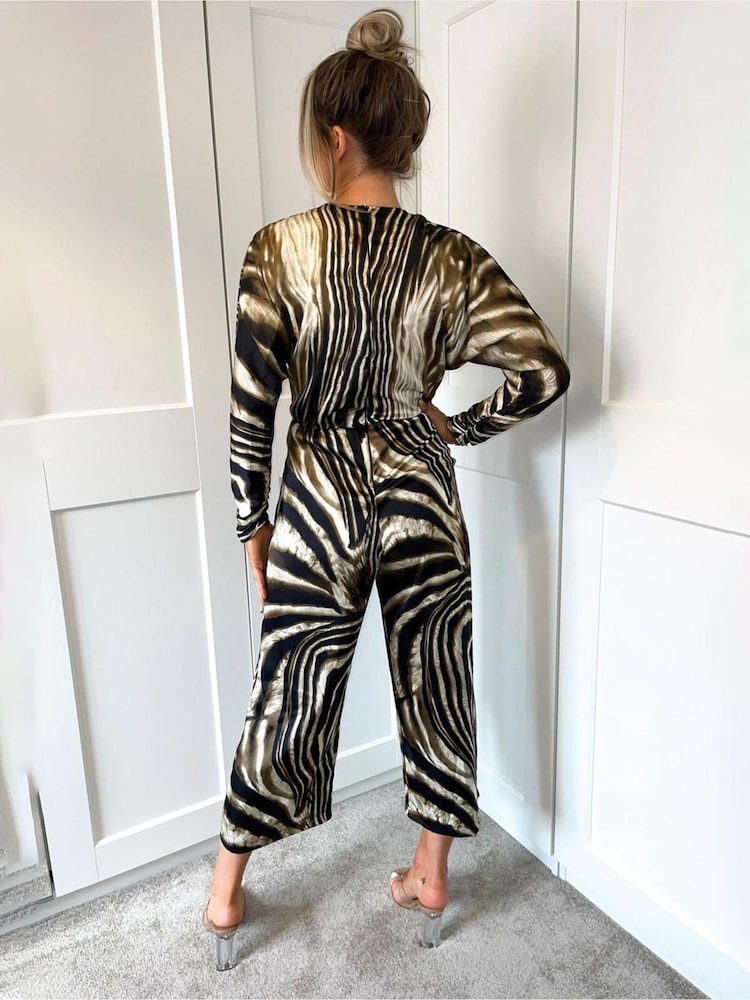 AX Paris Brown Printed Bat Wing Wrap Top Jumpsuit - Image 2 of 4