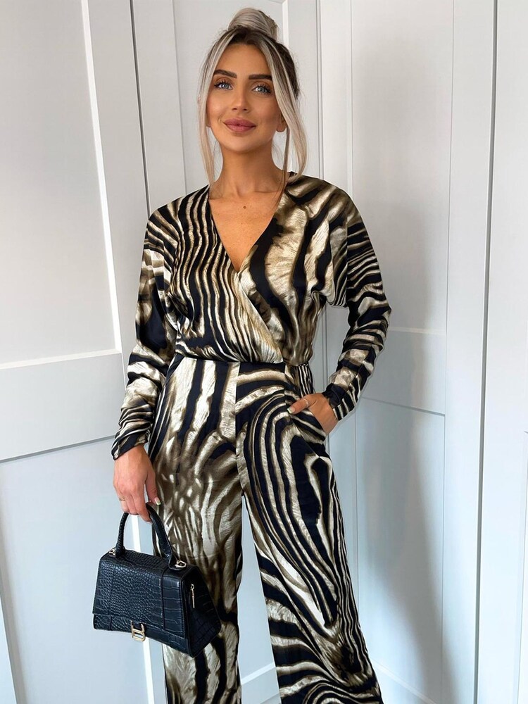 AX Paris Brown Printed Bat Wing Wrap Top Jumpsuit - Image 4 of 4