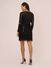 Aidan by Adrianna Papell Sequin Fringe Cocktail Black Dress - Image 2 of 8