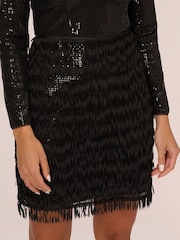 Aidan by Adrianna Papell Sequin Fringe Cocktail Black Dress - Image 6 of 8