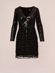 Aidan by Adrianna Papell Sequin Fringe Cocktail Black Dress - Image 7 of 8
