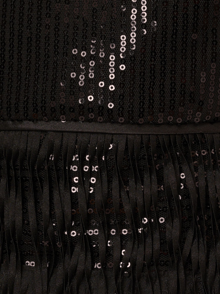 Aidan by Adrianna Papell Sequin Fringe Cocktail Black Dress - Image 8 of 8