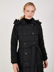 Monsoon Black Padded Belted Roxy Coat - Image 3 of 4