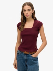 Superdry Red Athletic Essential Square Neck T-Shirt - Image 1 of 4