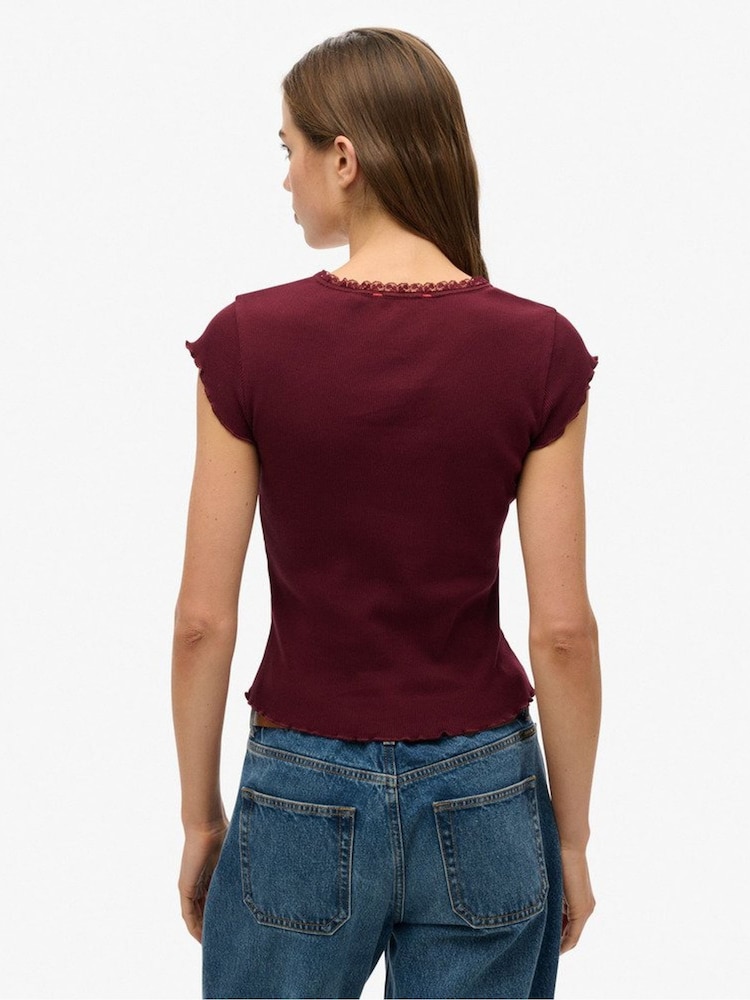 Superdry Red Athletic Essential Square Neck T-Shirt - Image 2 of 4 Superdry Red Athletic Essential Square Neck T-Shirt - Image 2 of 4