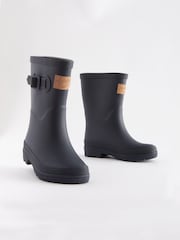 Marineblau - Gummistiefel mit kariertem Futter und Schnallenriemen - Bild 1 von 6