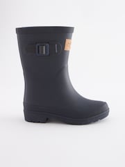 Marineblau - Gummistiefel mit kariertem Futter und Schnallenriemen - Bild 2 von 6