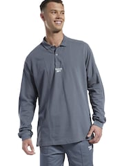 Reebok Grey Classics Wardrobe Essentials Long Sleeve Rugby 100% Cotton T-Shirt - Image 1 of 6