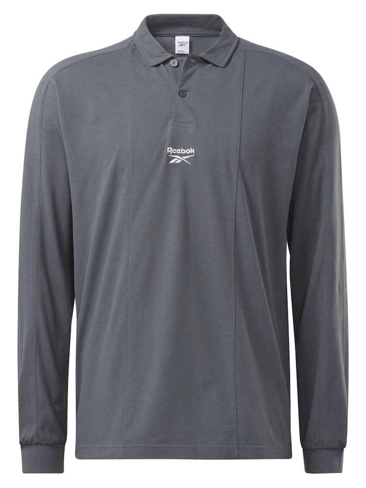 Reebok Grey Classics Wardrobe Essentials Long Sleeve Rugby 100% Cotton T-Shirt - Image 6 of 6