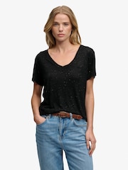 Superdry Black Ground Slub Embroidered V-Neck T-Shirt - Image 1 of 6