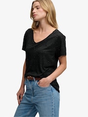 Superdry Black Ground Slub Embroidered V-Neck T-Shirt - Image 3 of 6