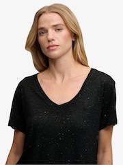 Superdry Black Ground Slub Embroidered V-Neck T-Shirt - Image 4 of 6